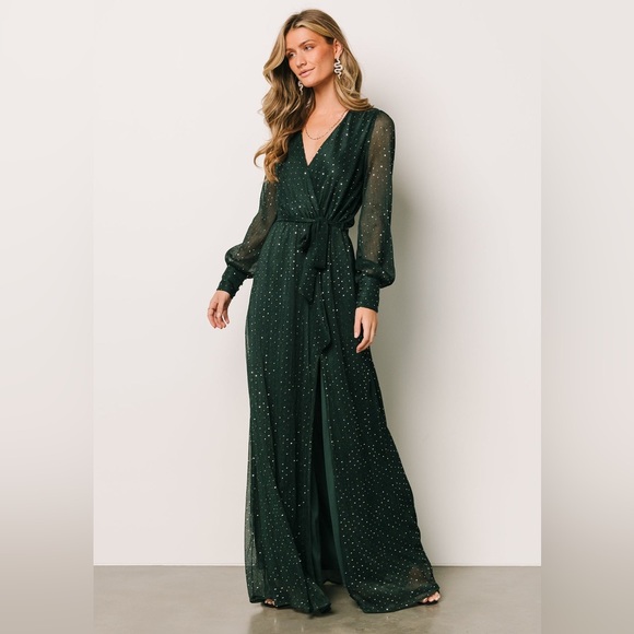 Baltic Born Dresses & Skirts - NWT Baltic Born Emerald Abigail Sparkle Gown Sheer Sequin Bump Friendly Dress